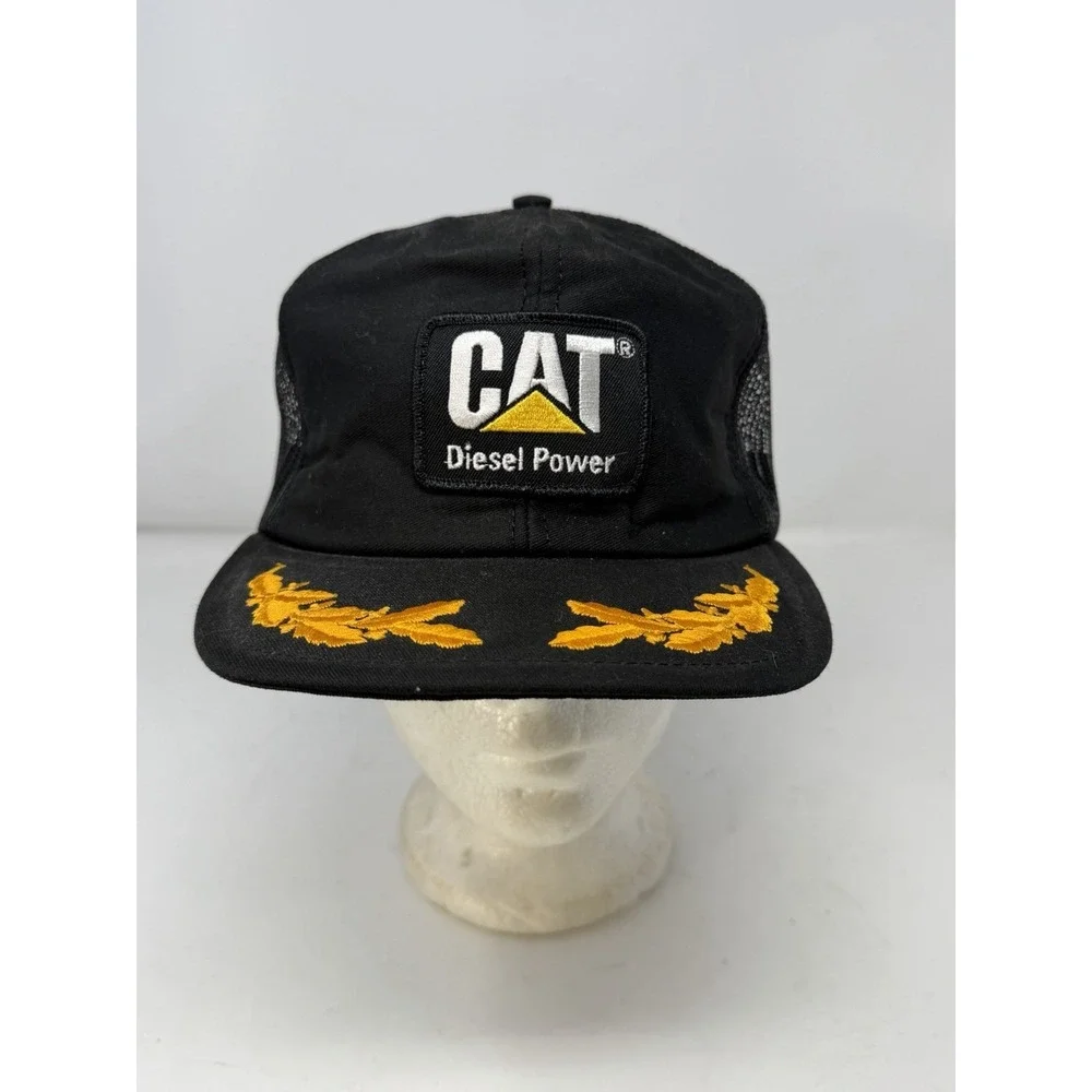 Vtg CAT Diesel Power Trucker Hat Snapback Mesh‎ Black Gold Scrambled Eggs Brim